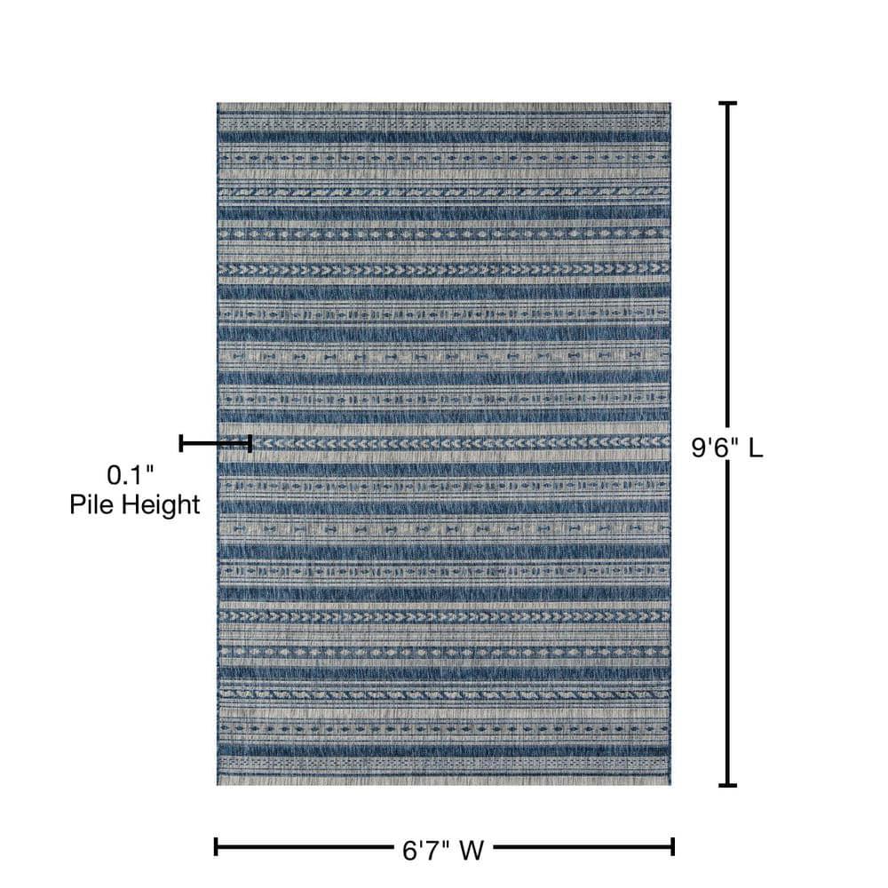 6'7"x9'6" Fair Isle Design Loomed Area Rug Blue - Novogratz By Momeni: Indoor Outdoor, Low Pile, Machine Made