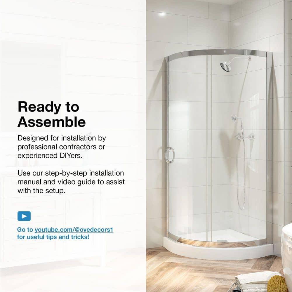 Ove Decors Breeze_34_withouth_walls OVE Decors Breeze Premium 35 in. Framed Round Shower Kit w/ Clear Glass, Base in Chrome Finish
