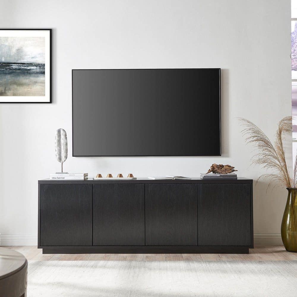 Evelyn&Zoe Hanson Rectangular TV Stand for TV's up to 75", Black Grain