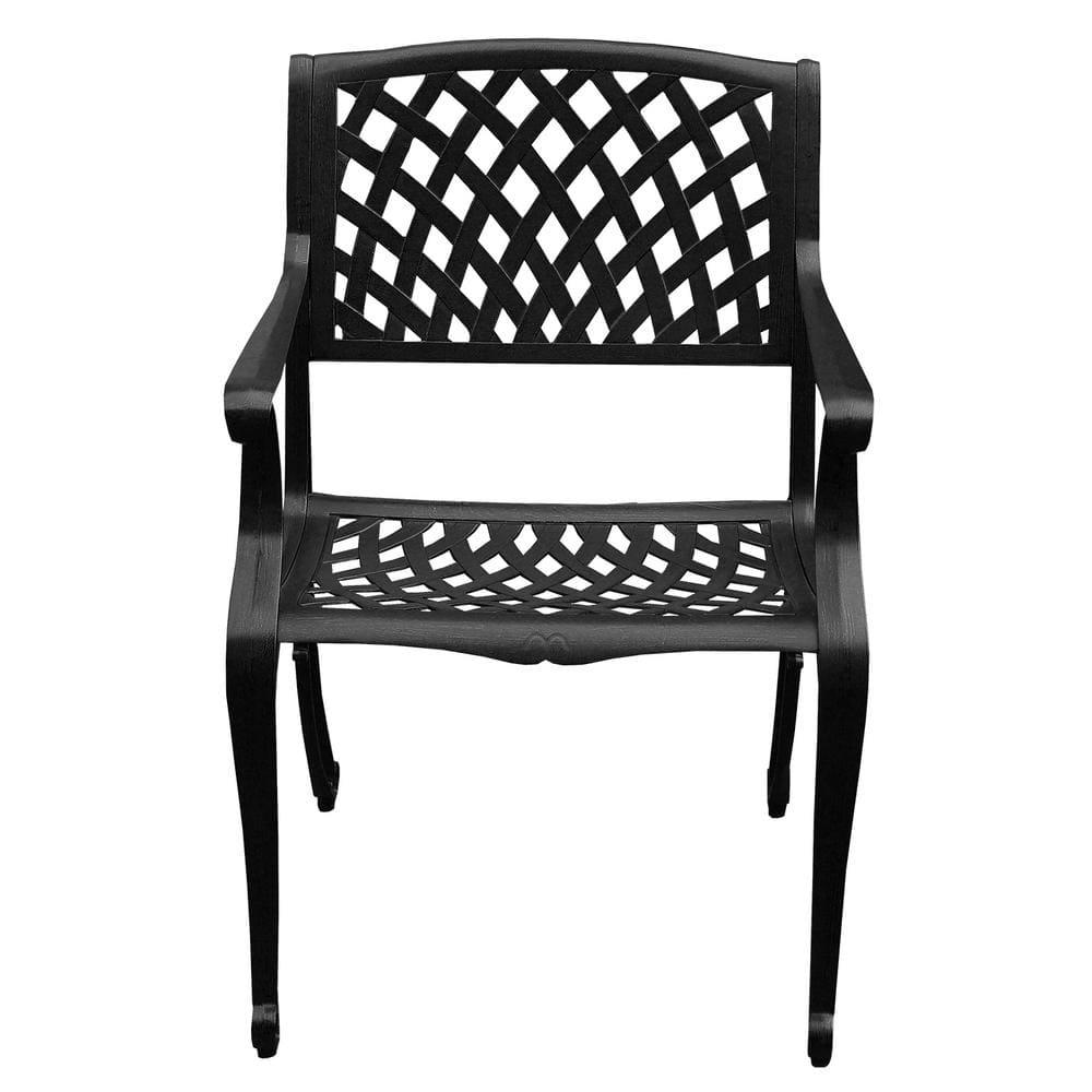 Modern Outdoor Mesh Cast Aluminum Patio Dining Chair - Black - Oakland Living: Weather-Resistant, UV-Protected