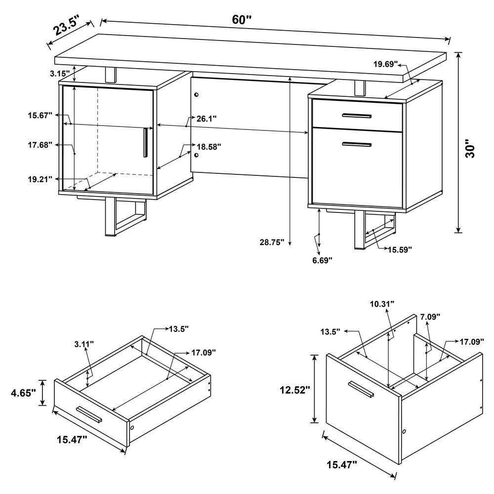 Lawtey 2 Drawer Office Desk White High Gloss - Coaster: Modern Home Office Furniture with File Storage