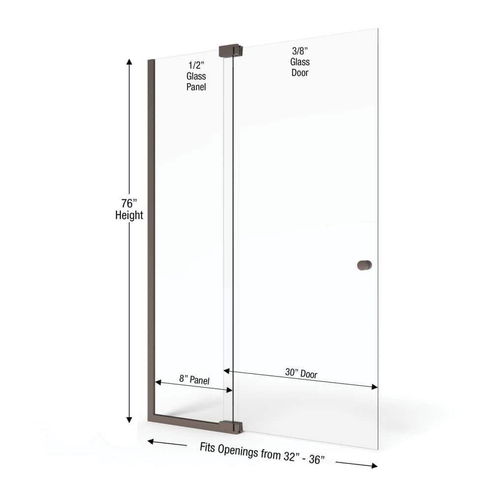 Cantour 36 in. x 76 in. Semi-Frameless Pivot Shower Door in Oil Rubbed Bronze with Handle