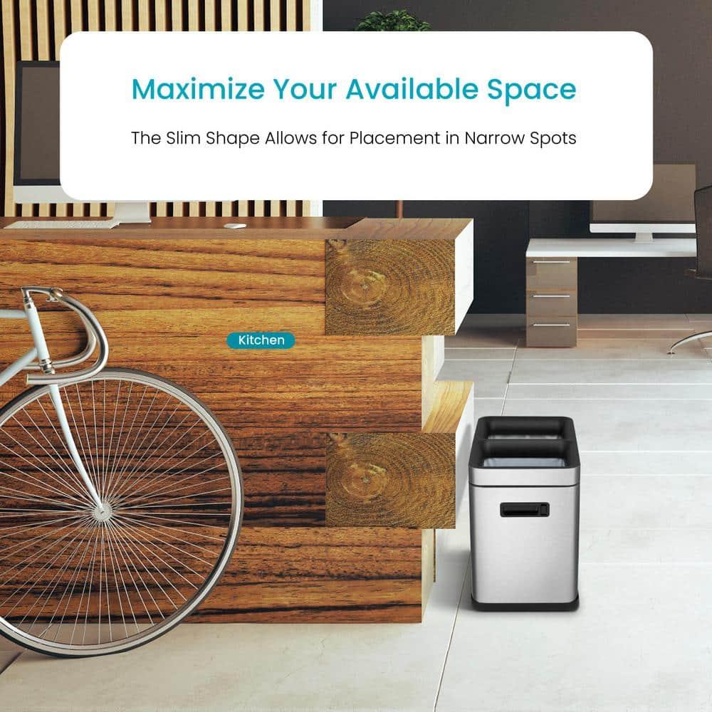 Home Zone Living Open Top Trash Can Dual Removable Liners for Trash and Recycling Stainless Steel