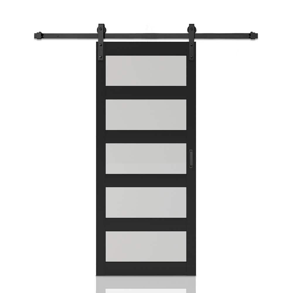 Calhome 5 Lite Tempered Frosted Glass Finished Composite Interior Sliding Barn Door with Hardware Kit