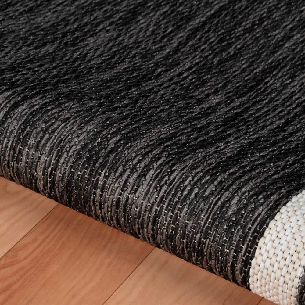 LR Home Kiara 7'6" x 9'5" Black/Gray/White Bordered Fade & Stain Resistant Indoor/Outdoor Area Rug