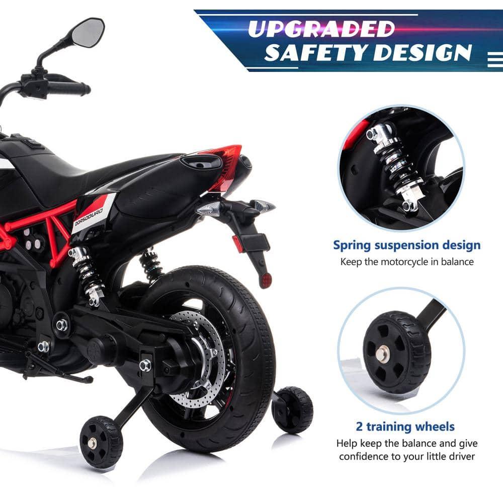 12V Ride On Toy With Training Wheels Battery Powered Dirt Bike Electric Motorcycle With LED Lights Sounds Music MP3 For Boys Girls Gifts