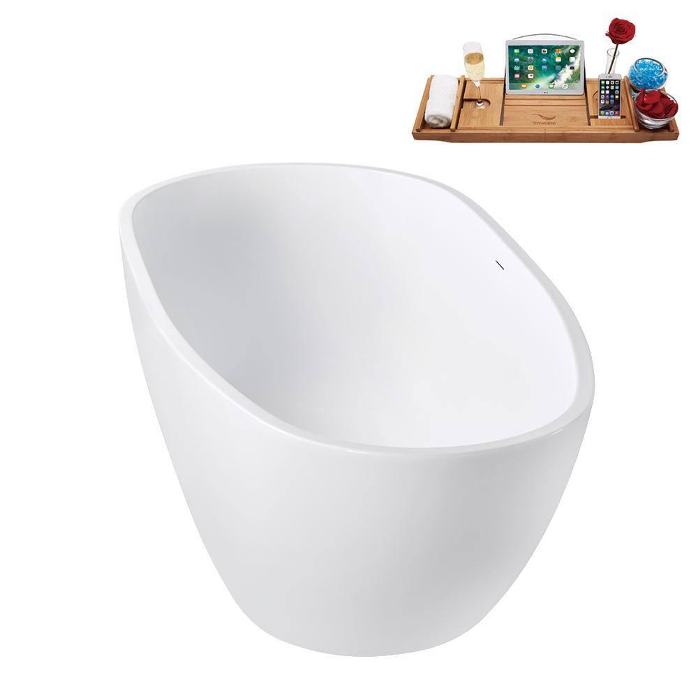 Streamline Bath 59" Streamline Soaking Glossy White Freestanding Tub and Tray With Internal Drain G-72-289-ORB