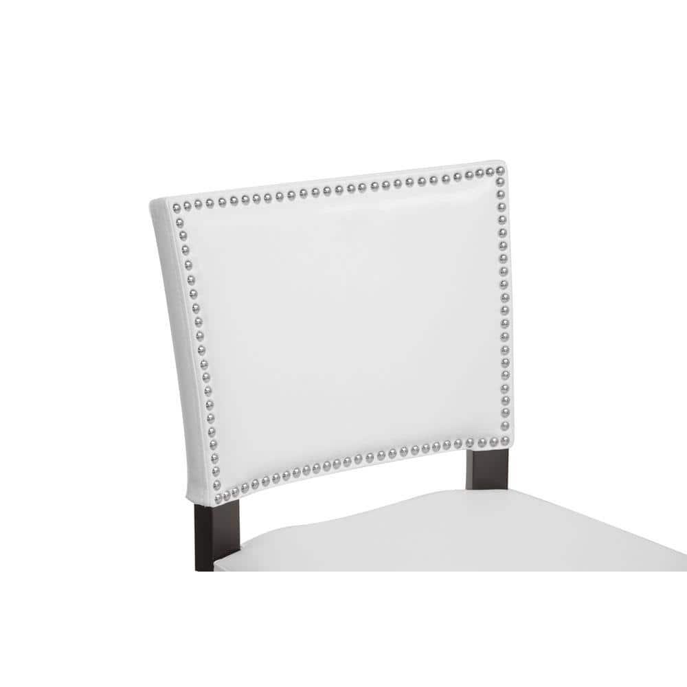 Aries Modern Barstool with Nailhead Trim White - Baxton Studio: Upholstered, Rubber Wood Frame, Stainless Steel Footrest