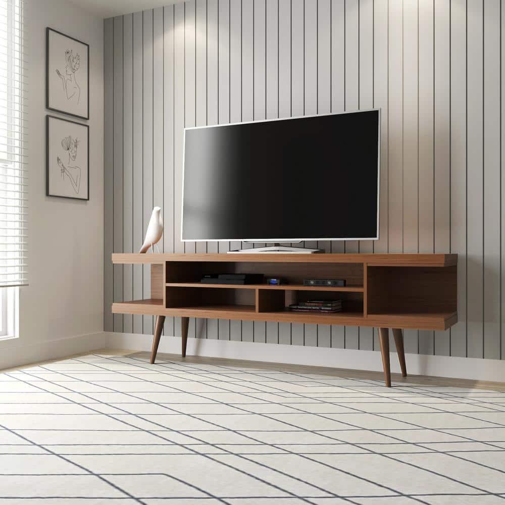 Maple Cream Mid-Century Modern TV Stand with Graduated Legs