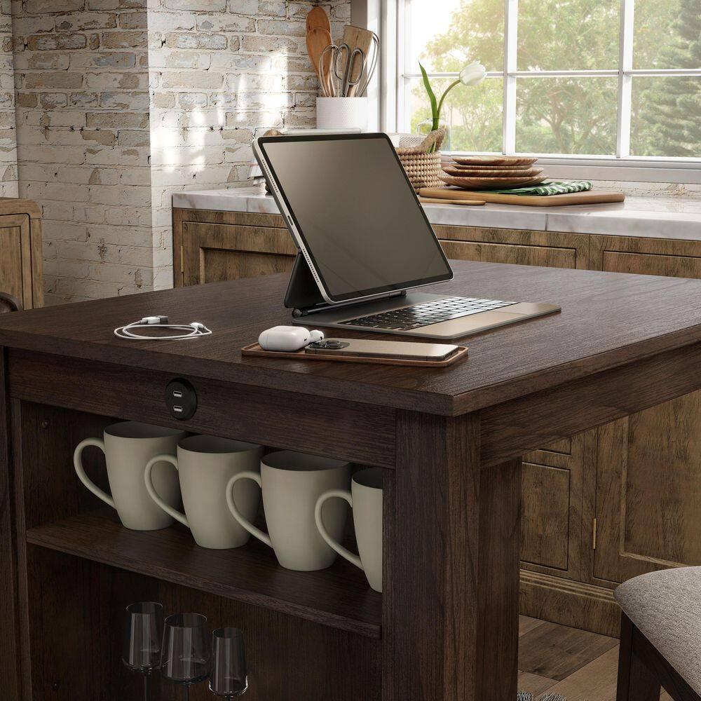 Furniture of America Tate 3-Piece Solid Wood Counter Height Dining Table Set, Dark Cherry