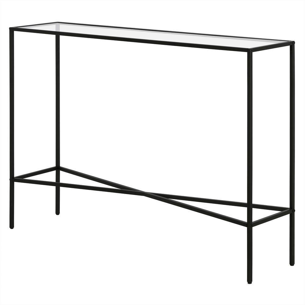 Evelyn&Zoe Henley 42" Wide Rectangular Console Table with Glass Top, Blackened Bronze