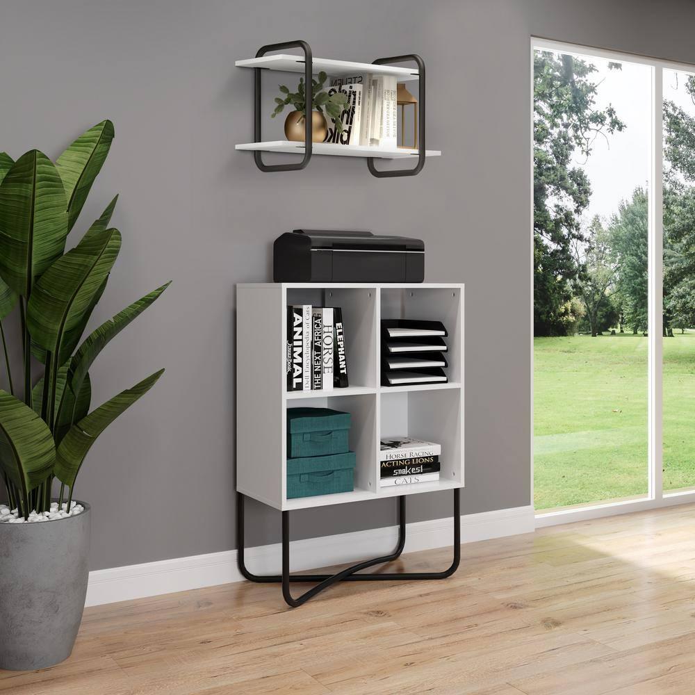 Modern Floating Wall Shelves White - Techni Mobili: 2-Tier, Steel Frame, Decorative Storage