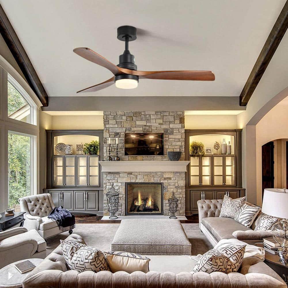 Ventilador de Techo Moderno de 52" sin Luz, Control Remoto y Motor CC Reversible Incluido Negro con Veta de Madera Oscura