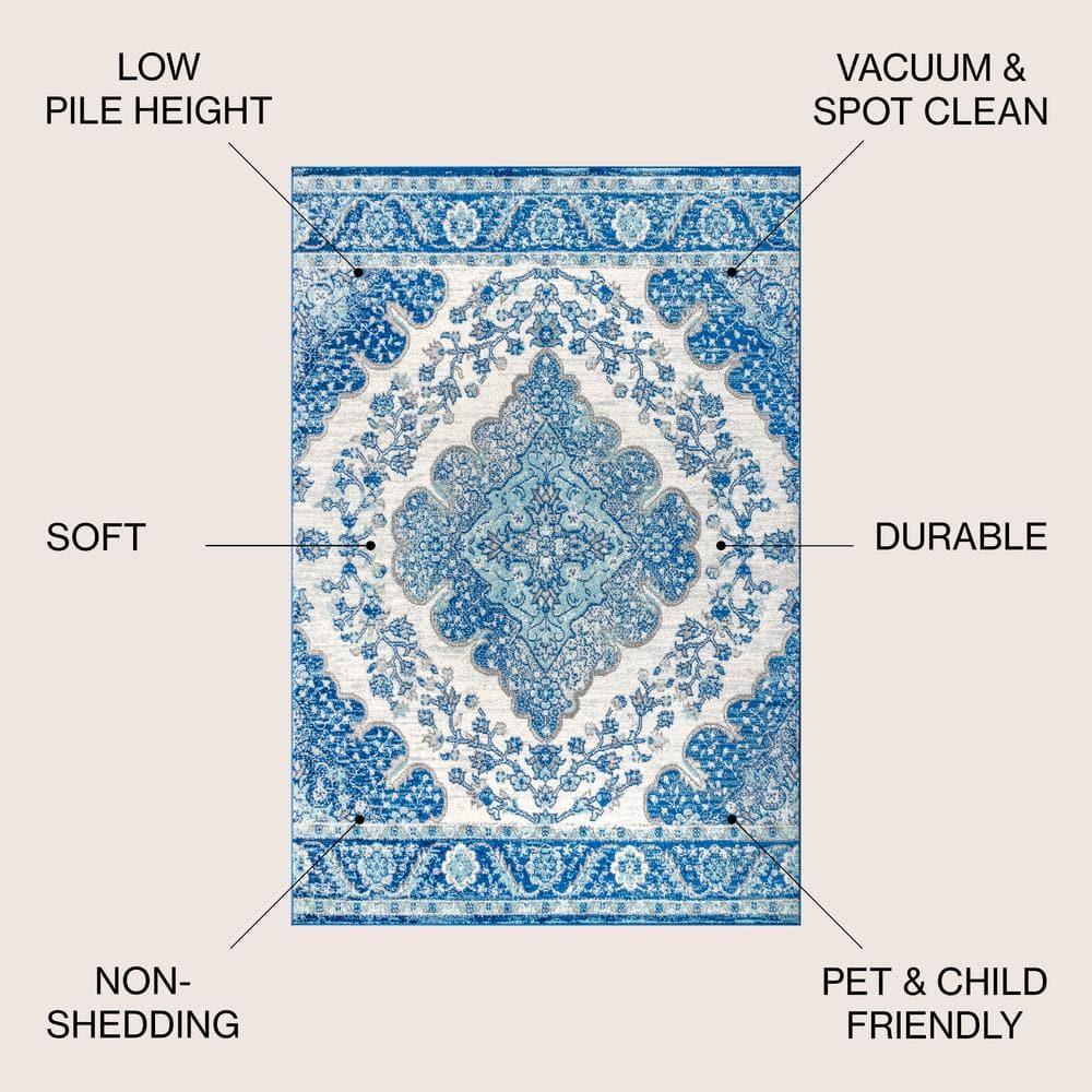 JONATHAN Y Bohemian FLAIR Boho Vintage Medallion Cream/Blue 3 ft. x 5 ft. Area Rug