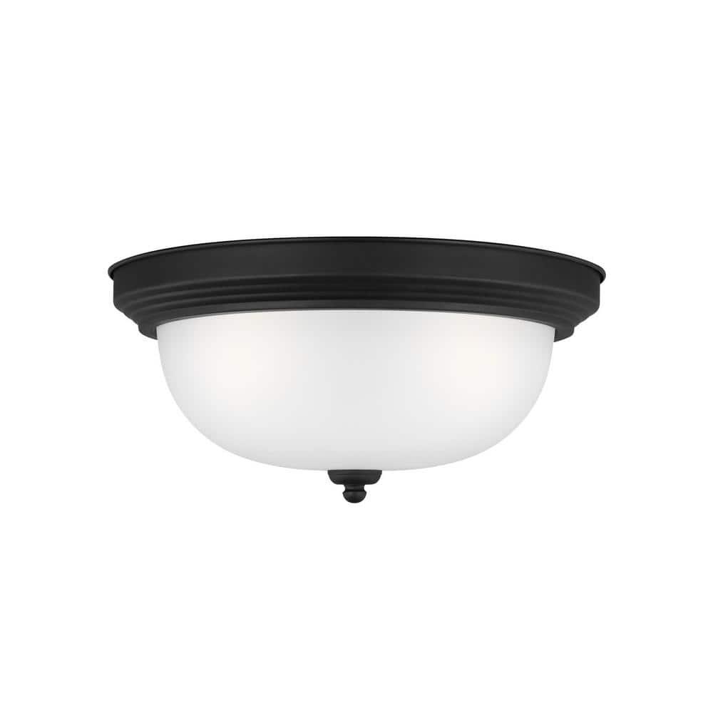 Geary 14.5 in. 3-Light Midnight Matte Black Traditional Contemporary Ceiling Flush Mount with Satin Etched Glass