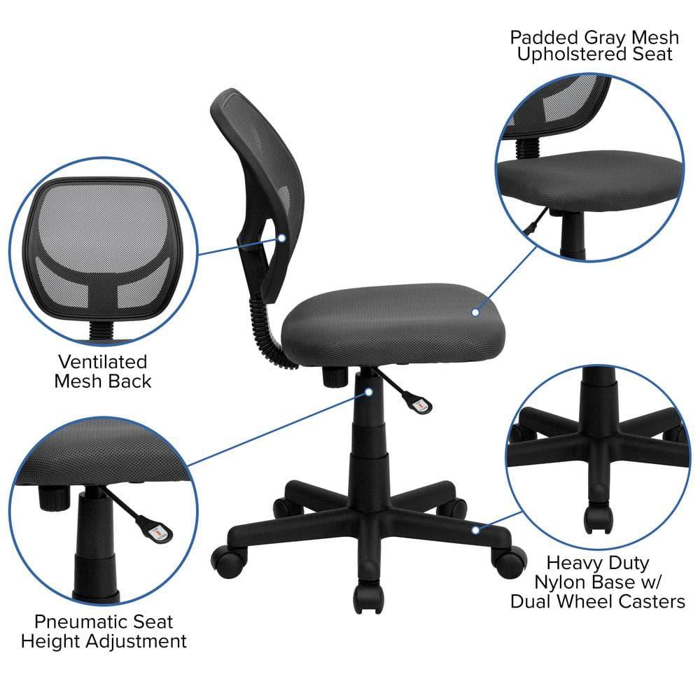 Flash Furniture Low Back Gray Mesh Swivel Task Office Chair with Curved Square Back