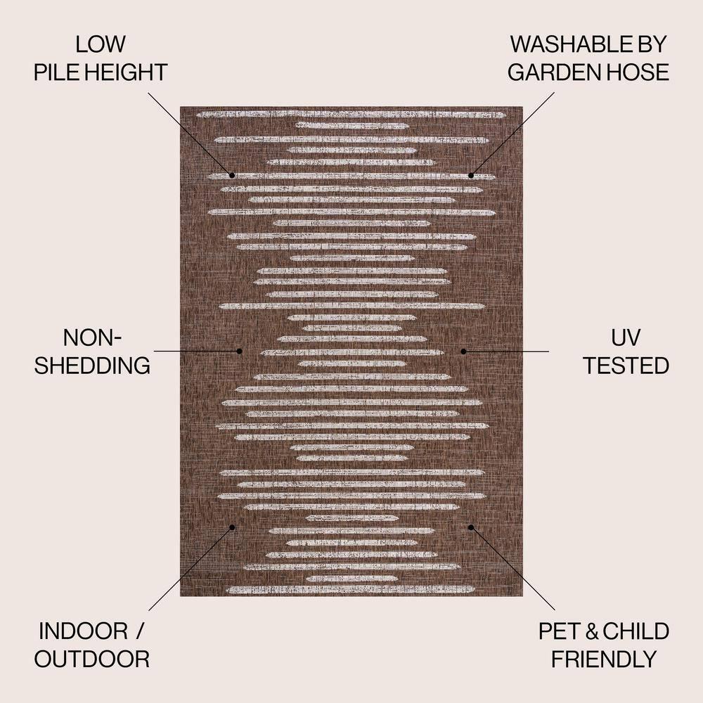 8'x10' Zolak Berber Stripe Geometric Indoor/Outdoor Area Rug, Brown/Beige - JONATHAN Y