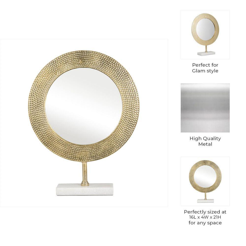 Sagebrook Home Metal 21" Hammered Mirror On Stand, Gold