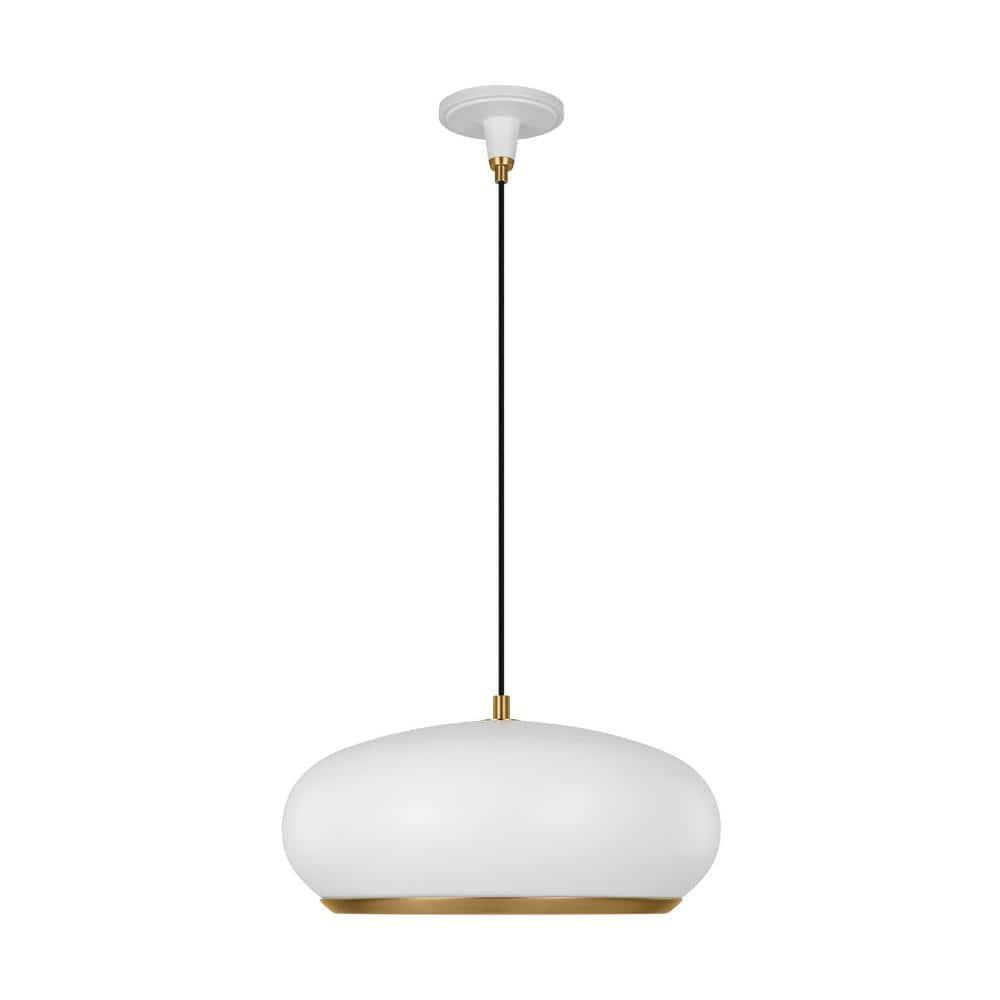 Clasica Matte White Glass Pendant Light with Aged Iron Steel Shade