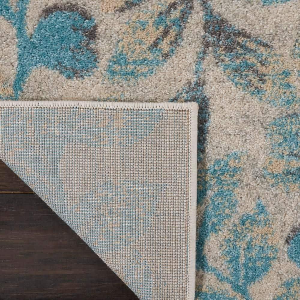 Nourison Tranquil 2' X 4' Ivory/Turquoise Area Rug Contemporary Botanical Vine and Bloom by Nourison