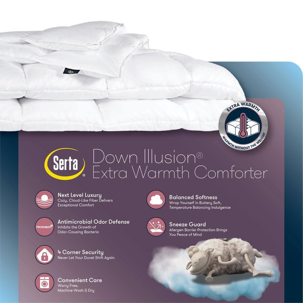 Queen Down Illusion Extra Warmth Down Alternative Comforter - Serta: Hypoallergenic, 300 Thread Count, Machine Washable