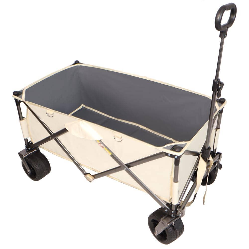SHANRUGUOJI Folding Wagon, Heavy Duty Utility Beach Wagon Cart For Sand With Big Wheels, Adjustable Handle&Drink Holders For Shopping, Camping,Garden And Outdoor