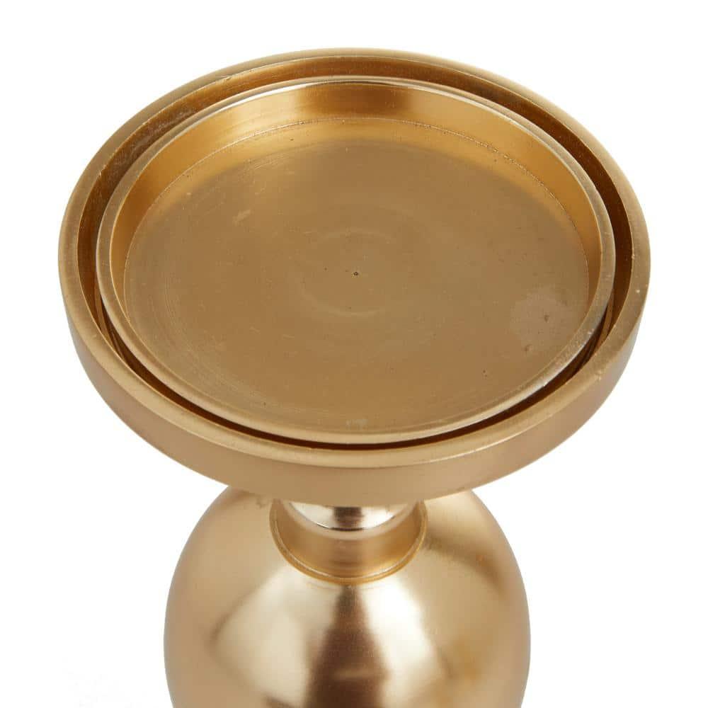 Deco 79 Aluminum Metal Decorative Candle Holder Pillar Candle Stand, Set of 3 Candlestick Holder 10", 8", 6"H, Gold