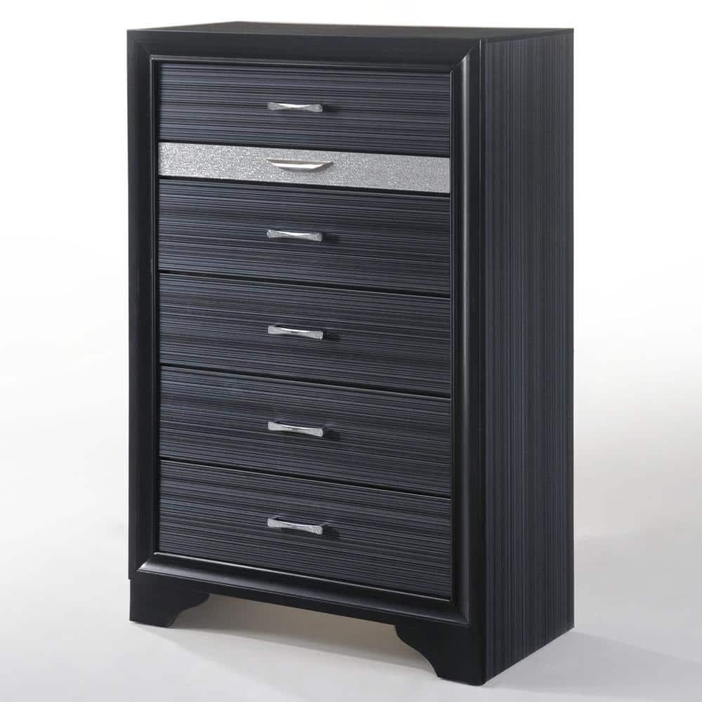 Naima Black Chest with Felt-Lined Jewelry Drawer and Crystal Inserts