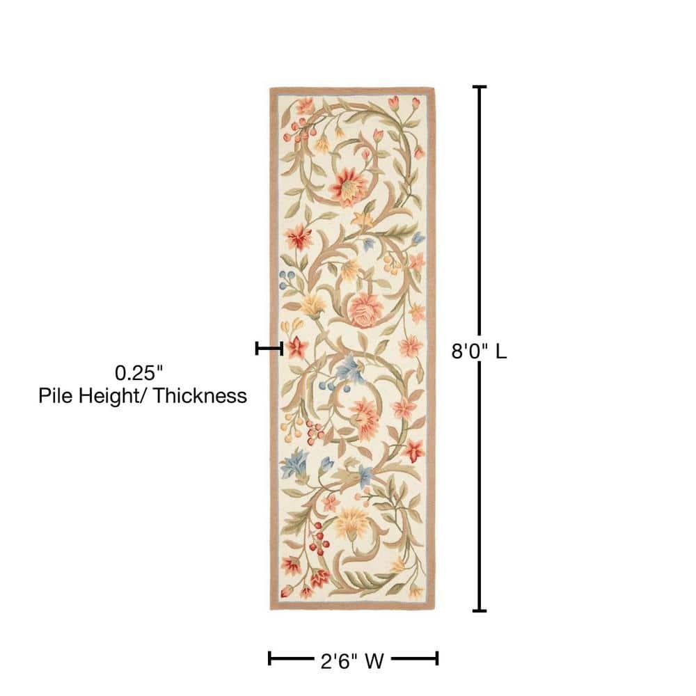 SAFAVIEH Chelsea Baxter Floral Wool Runner Rug, Ivory, 2'6" x 8'