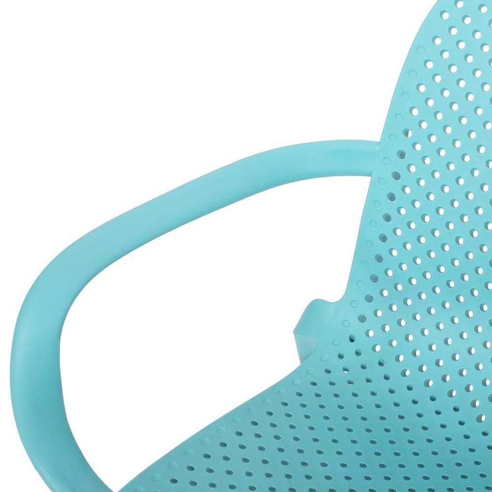 Noble House Gardenia Plastic Stacking Patio Dining Arm Chair in Teal (Set of 2)