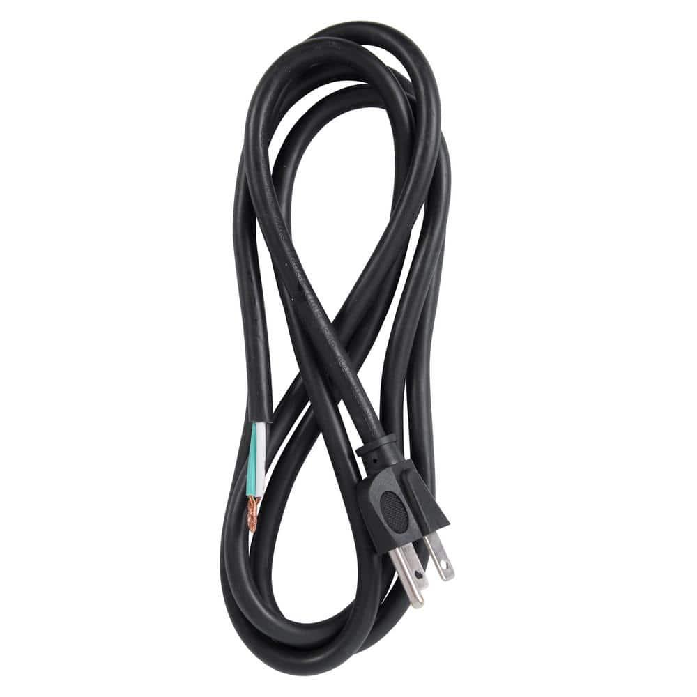 Power Supply Cord SJTW Black 6ft 16/3 15A Straight Plug