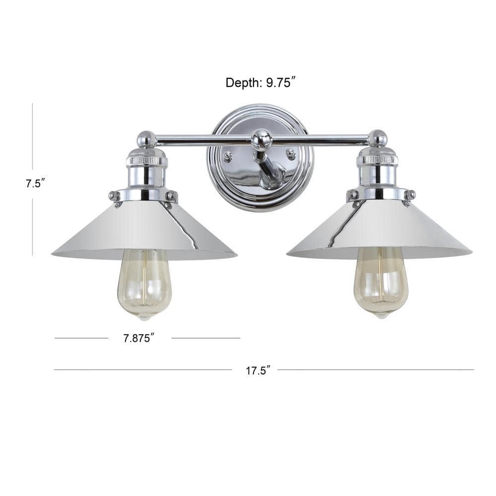 17.5" Metal June Vanity Wall Light Silver - JONATHAN Y: Chrome Finish, Industrial Style, ETL Listed, 2-Light Fixture