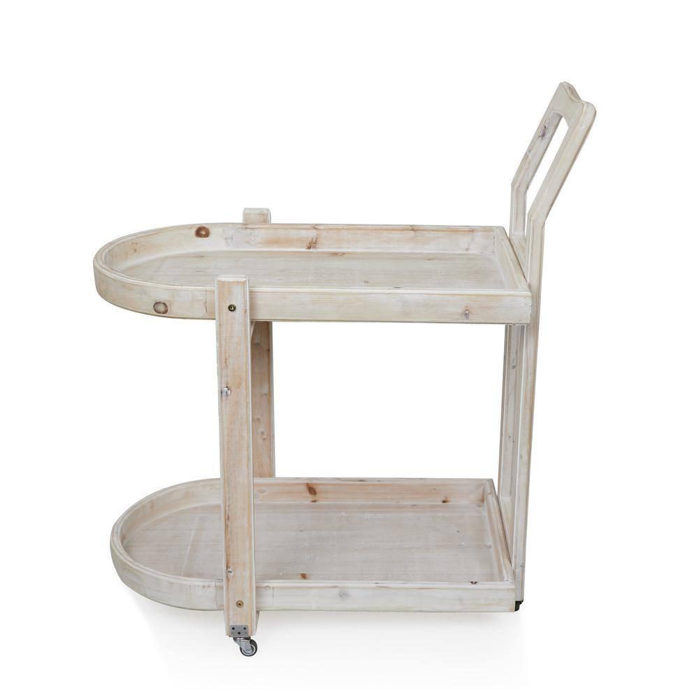 Alpine Corporation MBB174 Wood 2-Tier Rolling Storage Cart for Books, Plants, Decor, Rustic Storage Push Cart with 2 Shelves