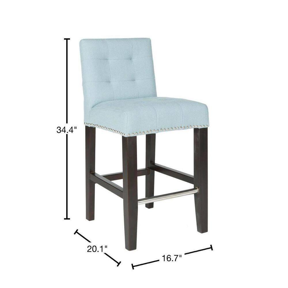 Thompson 23.9" Linen Counter Stool W/ Silver Nailheads - Sky Blue - Safavieh