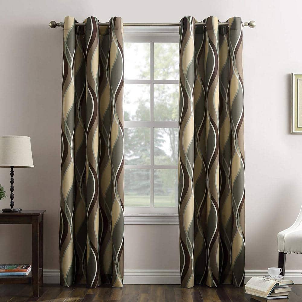 48"x63" No. 918 Semi-Sheer Intersect Ogee Wave Print Grommet Curtain Panel Spruce: Room Darkening Green Curtain
