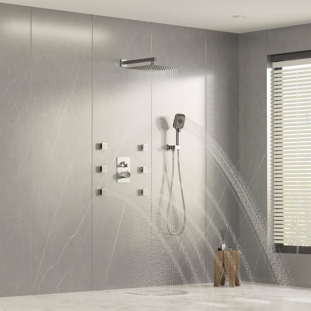 CASAINC 6-Spray 12 in. Thermostatic Dual Shower Heads with 6-Jets