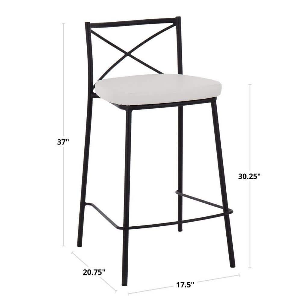 Modern Charlotte 25" Contemporary Fixed-Height Counter Stool In Black Metal And White Faux Leather - Set Of 2