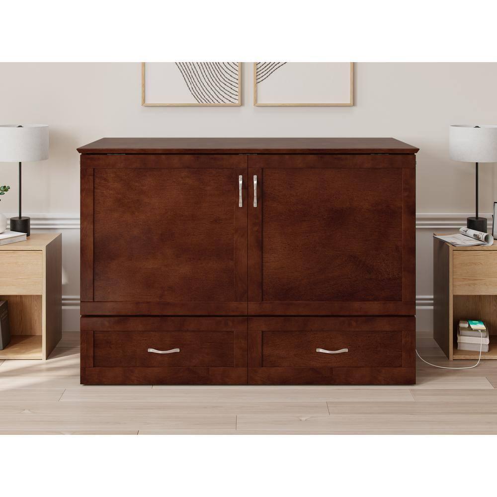AFI Hamilton Full Solid Wood Murphy Bed Chest with Built-In Charger in Walnut