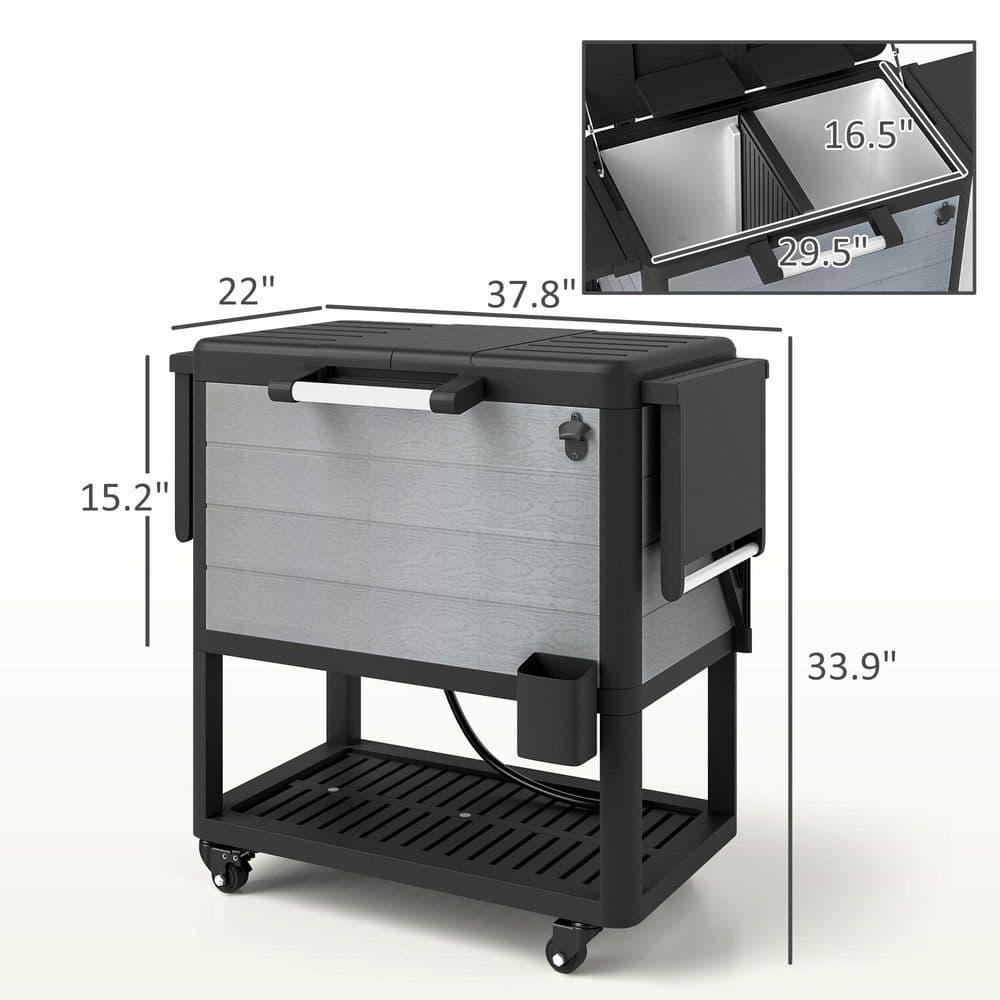 Outsunny 104 Quart Patio Cooler Cart, Outdoor Beverage Rolling Ice Chest with Bottle Opener and Shelves for Pool Deck BBQ Cookouts Party, Gray