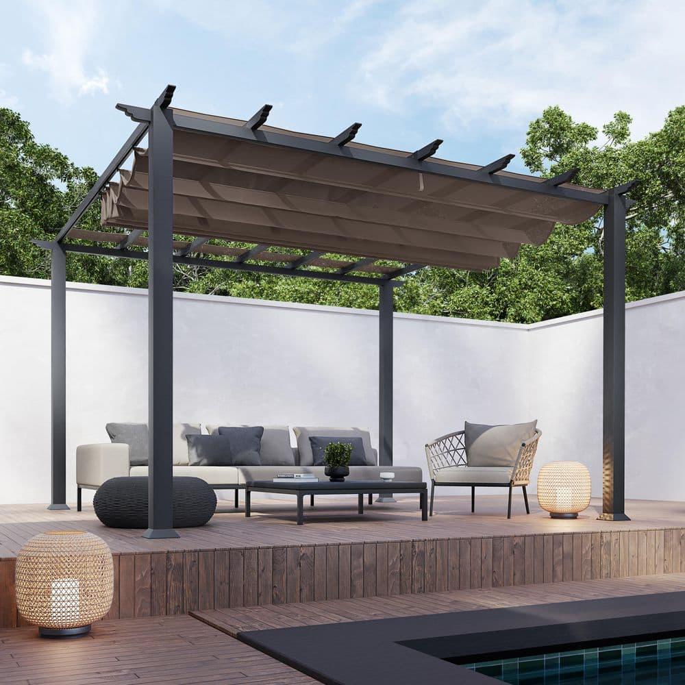 Paragon-Outdoor Florence 11 ft. x 11 ft. Aluminum Pergola in Gray Powder-Coated Finish with Adjustable Canopy