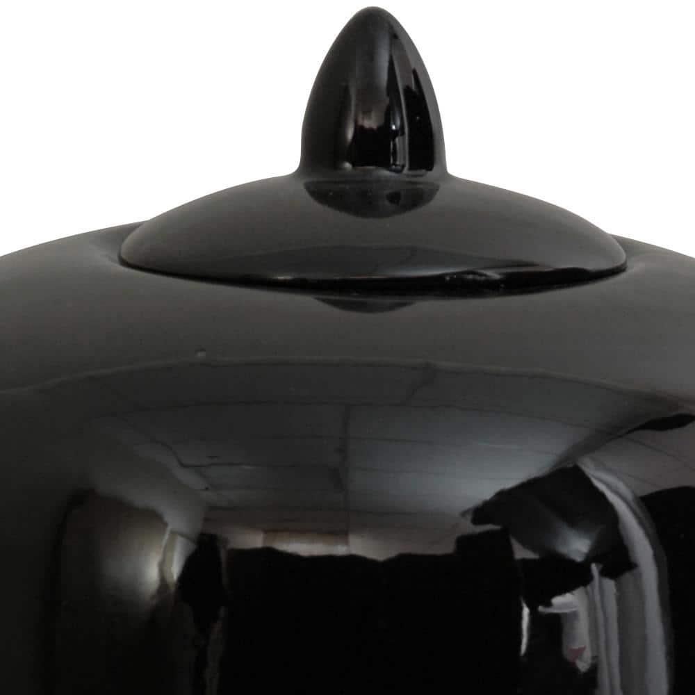 Oriental Furniture 11" Solid Black Porcelain Vase Jar, Black, decorative item, oriental design, living room