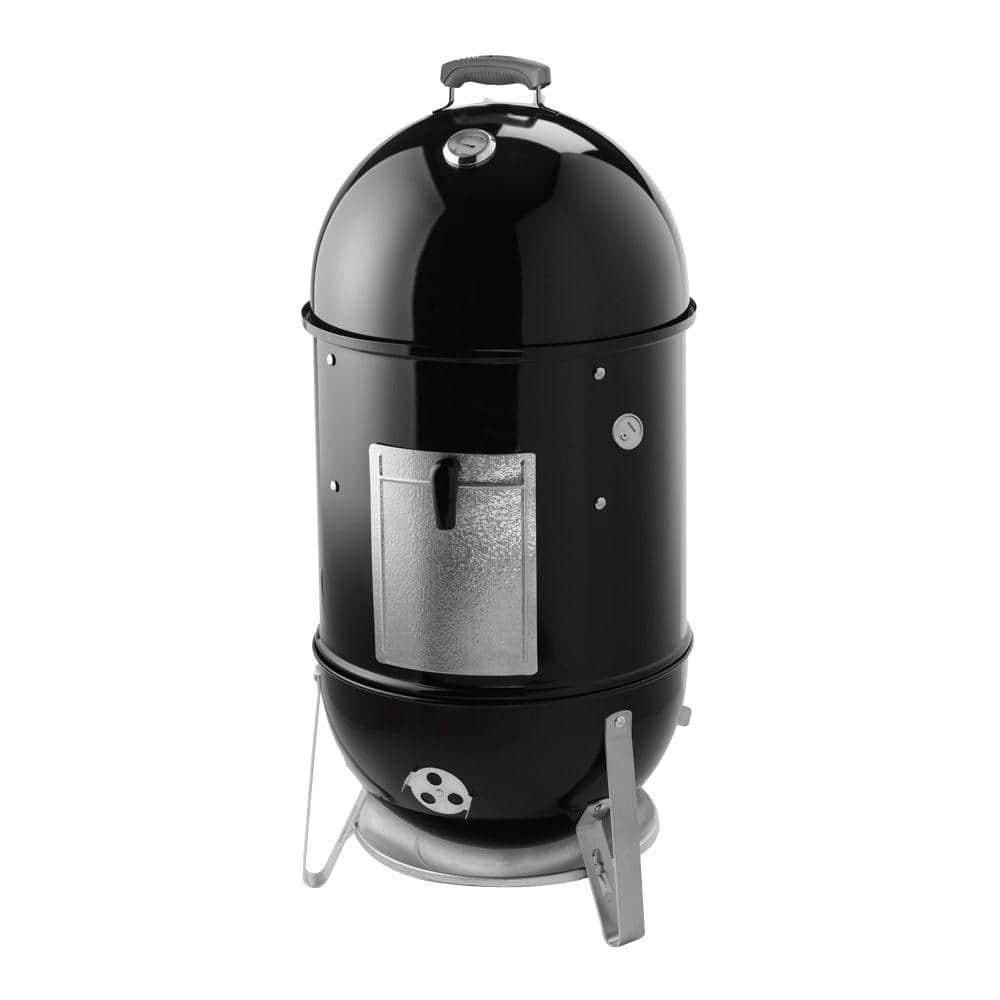 Black Porcelain Charcoal Smoker with Steel Grates and Thermometer