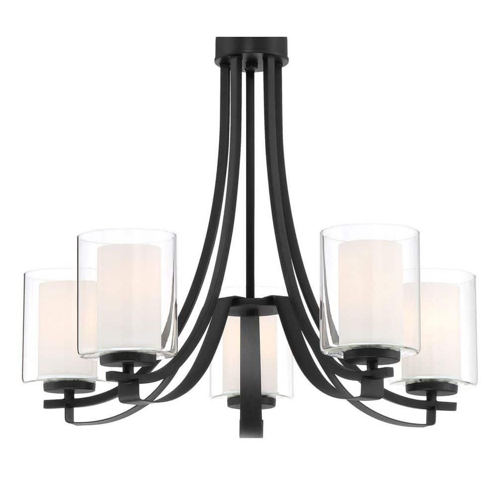 Minka Lavery Sand Coal Pendant Chandelier 25 1/2" Wide Modern Clear Outer White Inner Glass Shade 5-Light Fixture for Dining Room