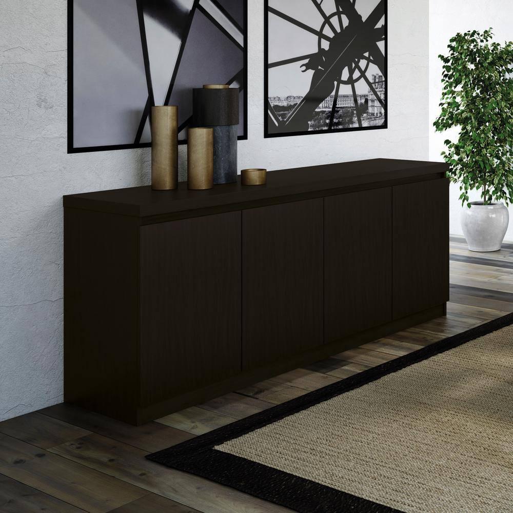 62.99" Viennese 6 Shelves Buffet Cabinet Matte Black - Manhattan Comfort: Modern Credenza Console