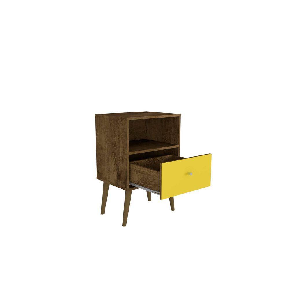 Liberty 1.0 Mid Century Modern Nightstand Rustic Brown/Yellow - Manhattan Comfort