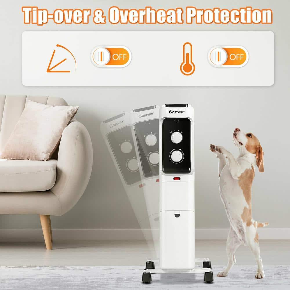 Costway 1500W Oil Filled Heater Portable Radiator Space Heater w/ Adjustable Thermostat White