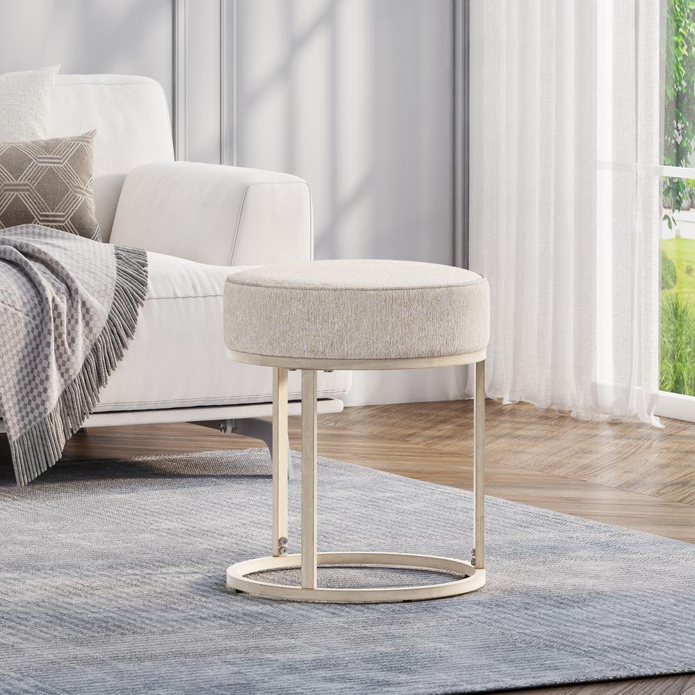 18" Swanson Backless Upholstered Metal Vanity Stool Bone White - Hillsdale Furniture: Round Padded Seat, Modern Design