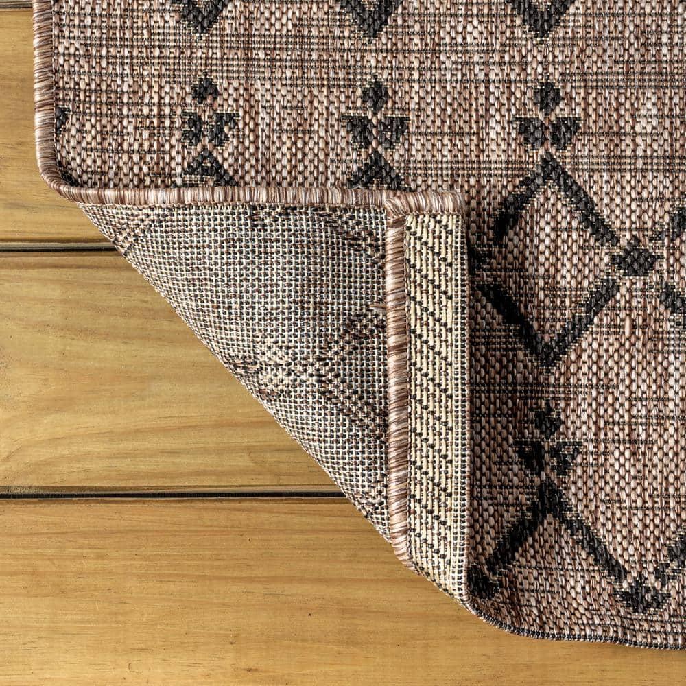 5'x8' Ourika Moroccan Geometric Textured Weave Indoor/Outdoor Area Rug, Natural/Black - JONATHAN Y