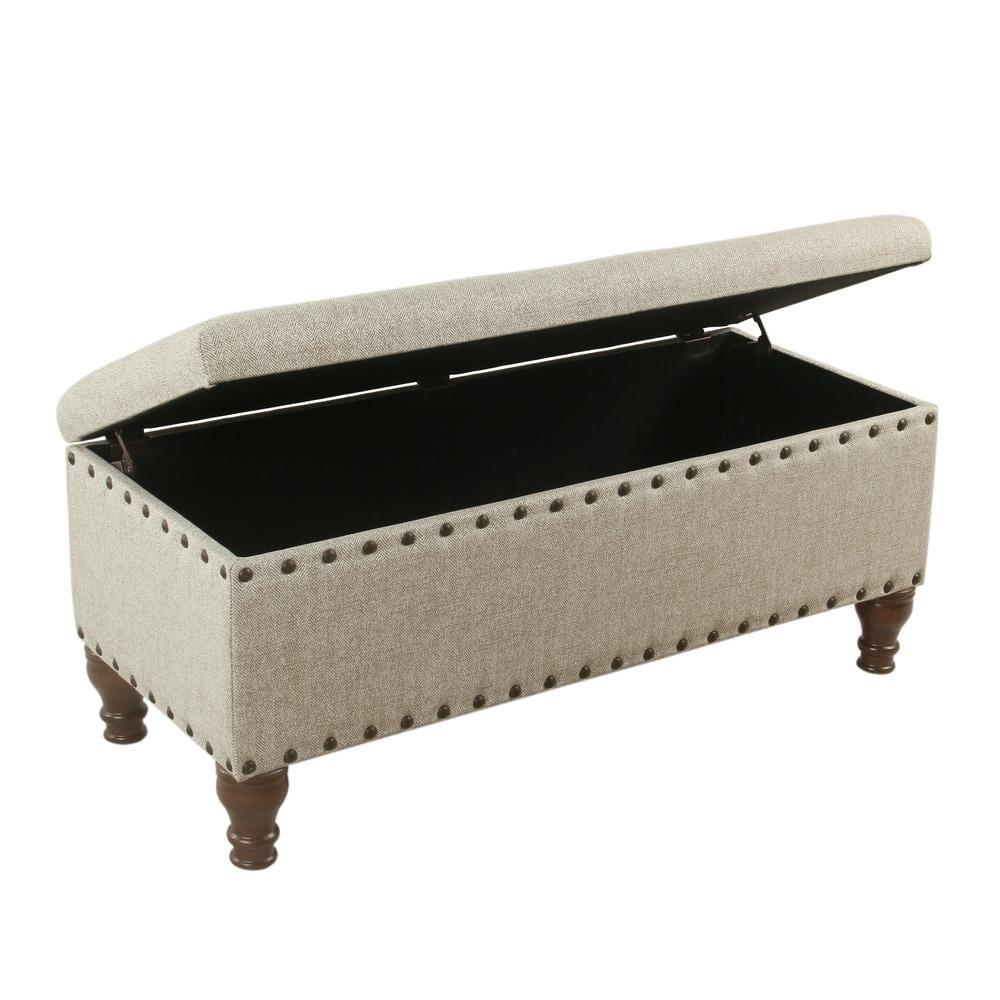 HomePop Large Storage Bench with Nailhead Trim - Taupe and Cream