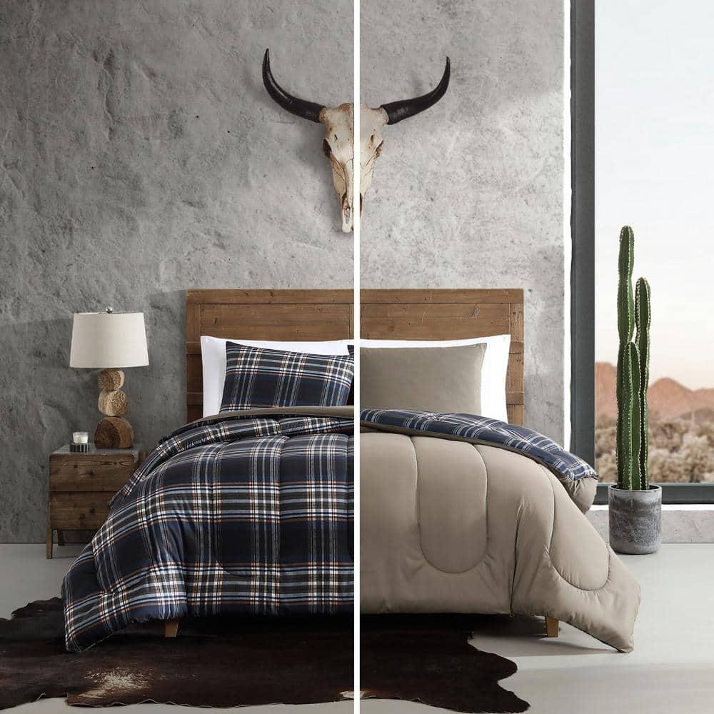Wrangler 3pc Full/Queen City Flats Plaid Duvet Set Blue: Microfiber Bedding, OEKO-TEX Certified